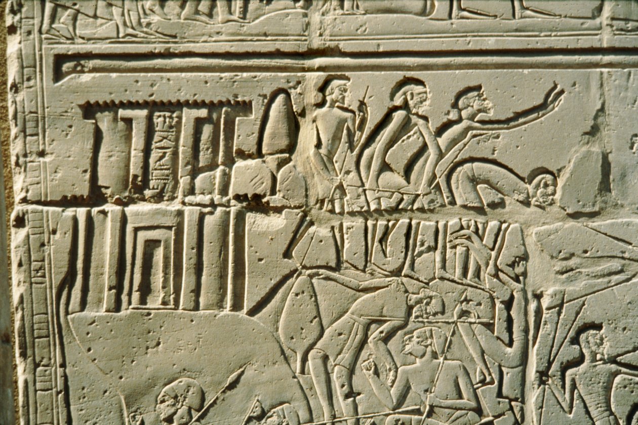 Relief of the battle of Kadesh showing soldiers of Pharaoh Ramses II fighting Hittite soldiers of King Muwatalli by Erich Lessing