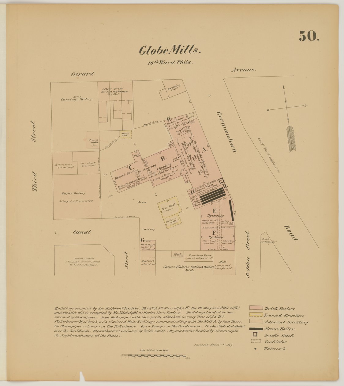 Girard Ave, Germantown Rd, 3rd St and Canal Street, Hexamer General Surveys, 1867 by Ernest Hexamer