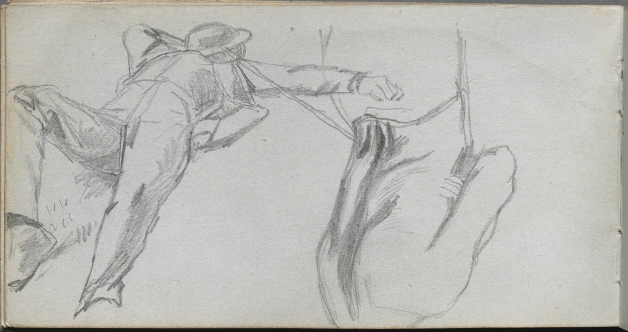 Sketchbook, Page 58: Reclining Figure and Figure from Behind by Jean Louis Ernest Meissonier