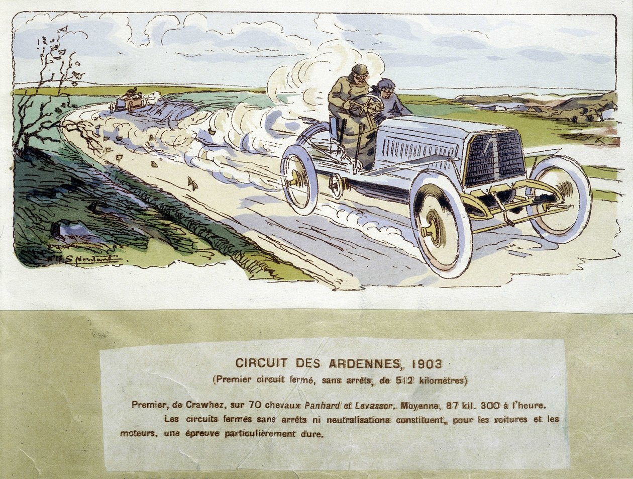Racing: the Ardennes circuit in 1903, drawing by Ernest Montaut (1878-1909) by Ernest Montaut