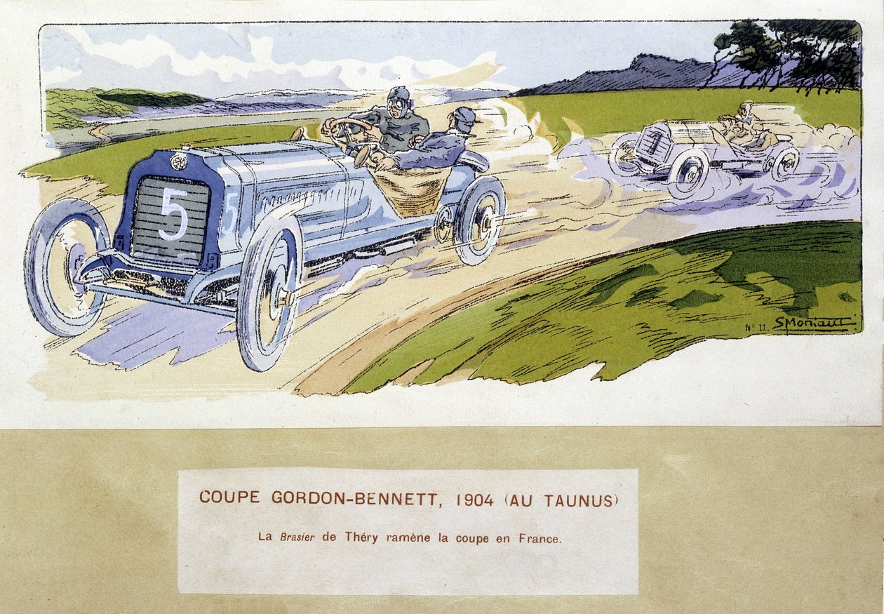 Racing: the Gordon Bennett Cup in 1904 - drawing by Ernest Montaut (1878-1909) by Ernest Montaut