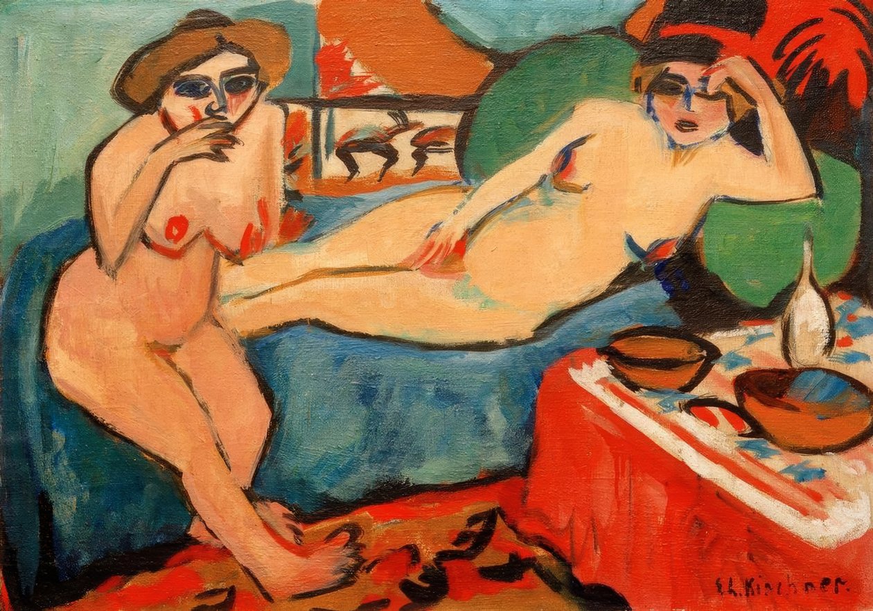Two Nudes on a Blue Sofa by Ernst Ludwig Kirchner