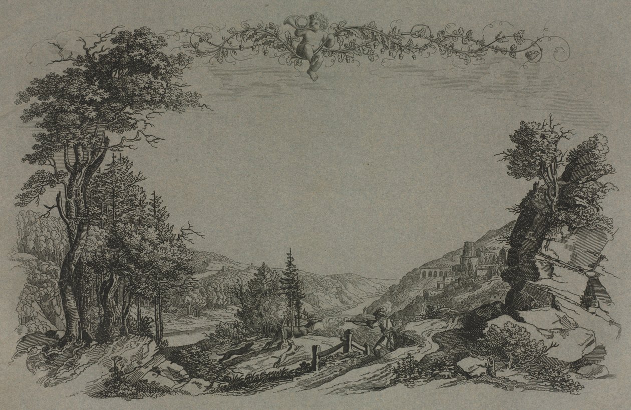 Six Views of Heidelberg Castle: Cover, Hunting Scene by Ernst Fries