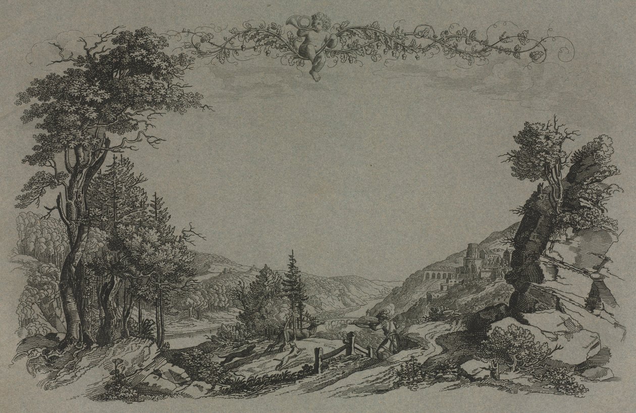 Six Views of Heidelberg Castle: Cover, Hunting Scene by Ernst Fries
