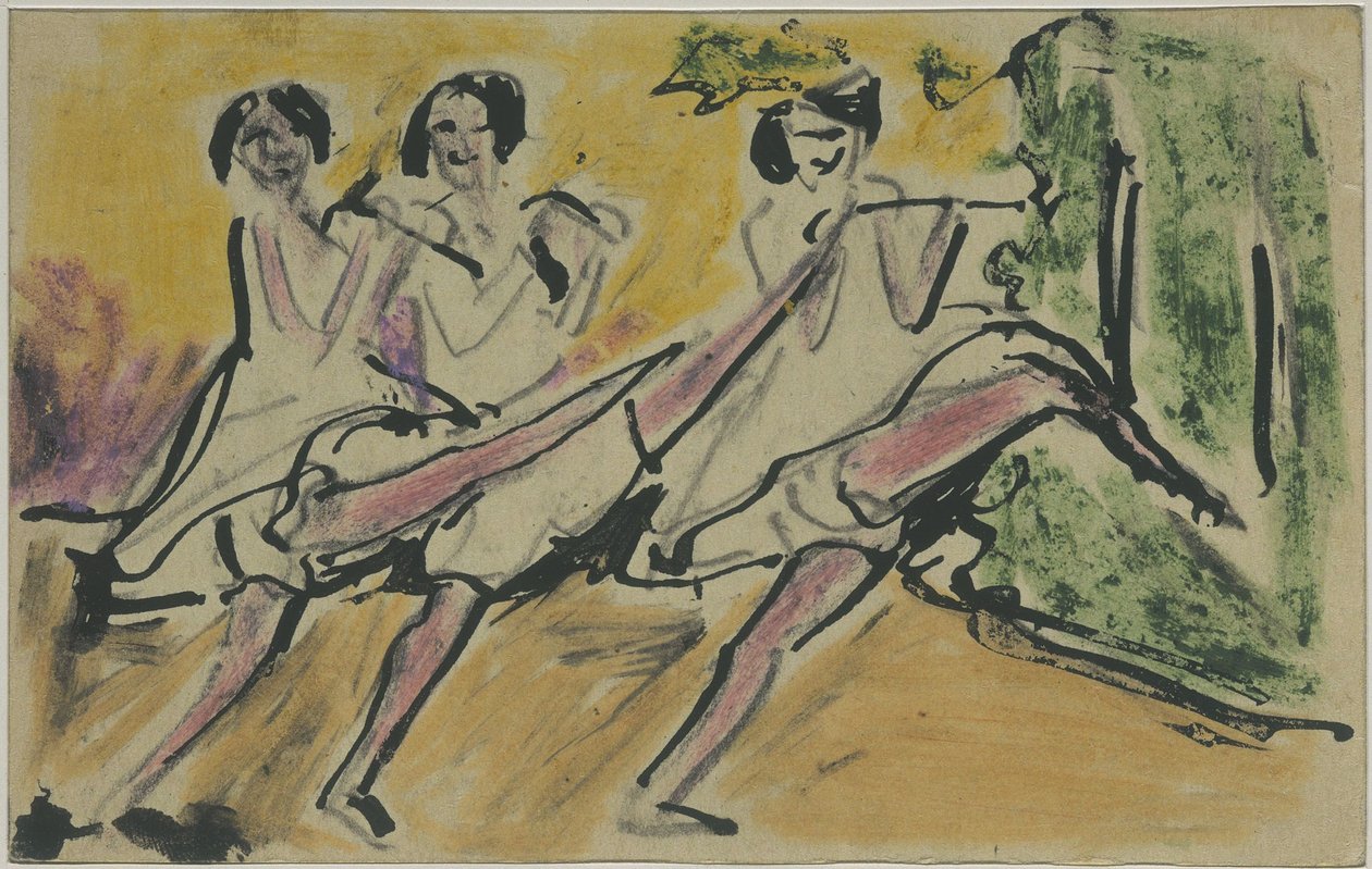 Three Dancers (Postcard to Otto and Maschka Mueller) by Ernst Ludwig Kirchner