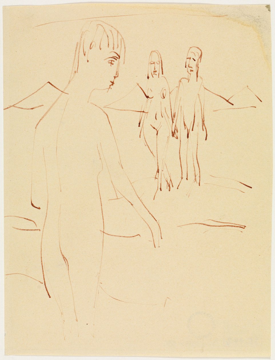 Three Standing Nudes Outdoors by Ernst Ludwig Kirchner