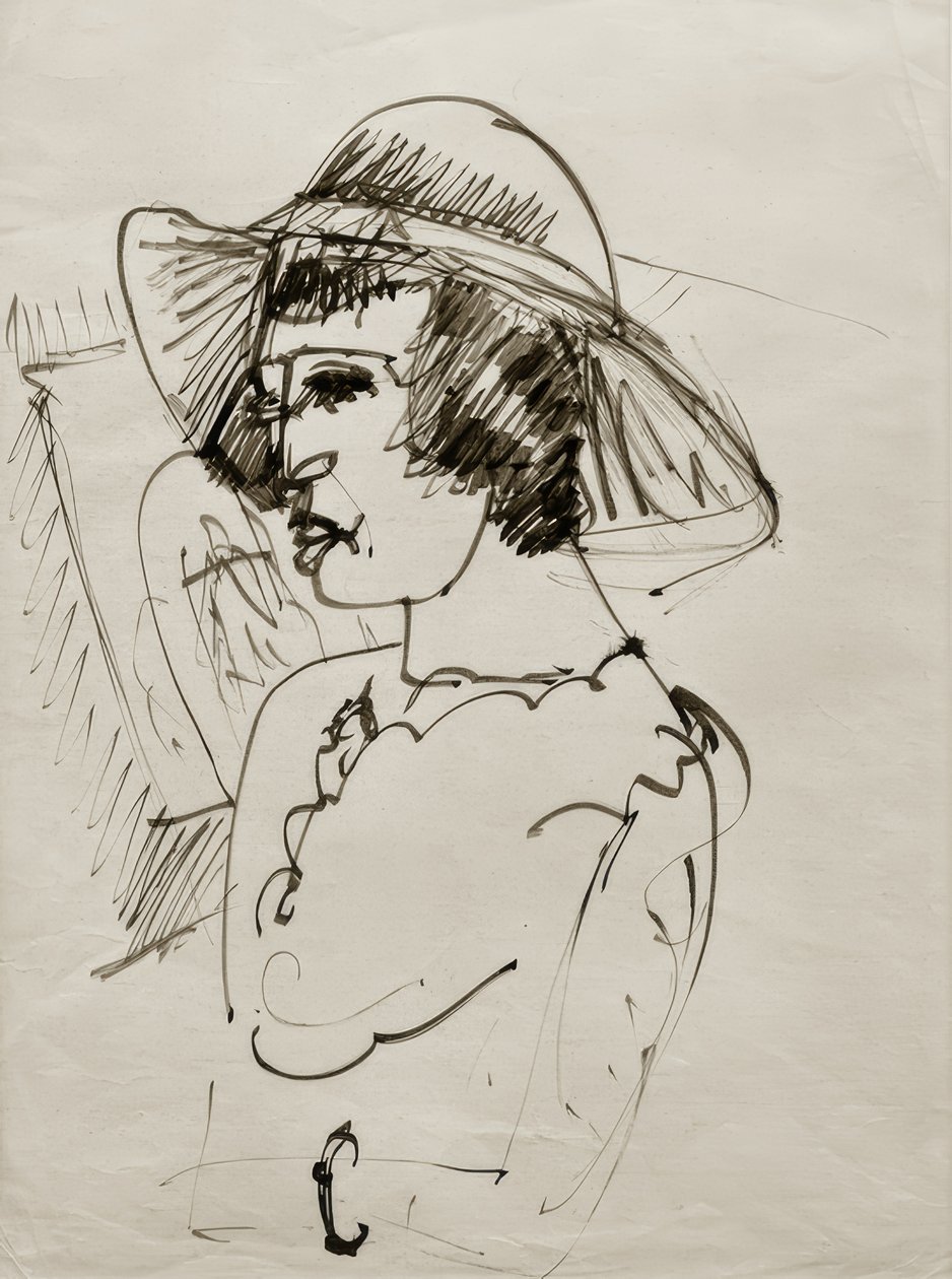 Portrait of Erna with Large Hat by Ernst Ludwig Kirchner