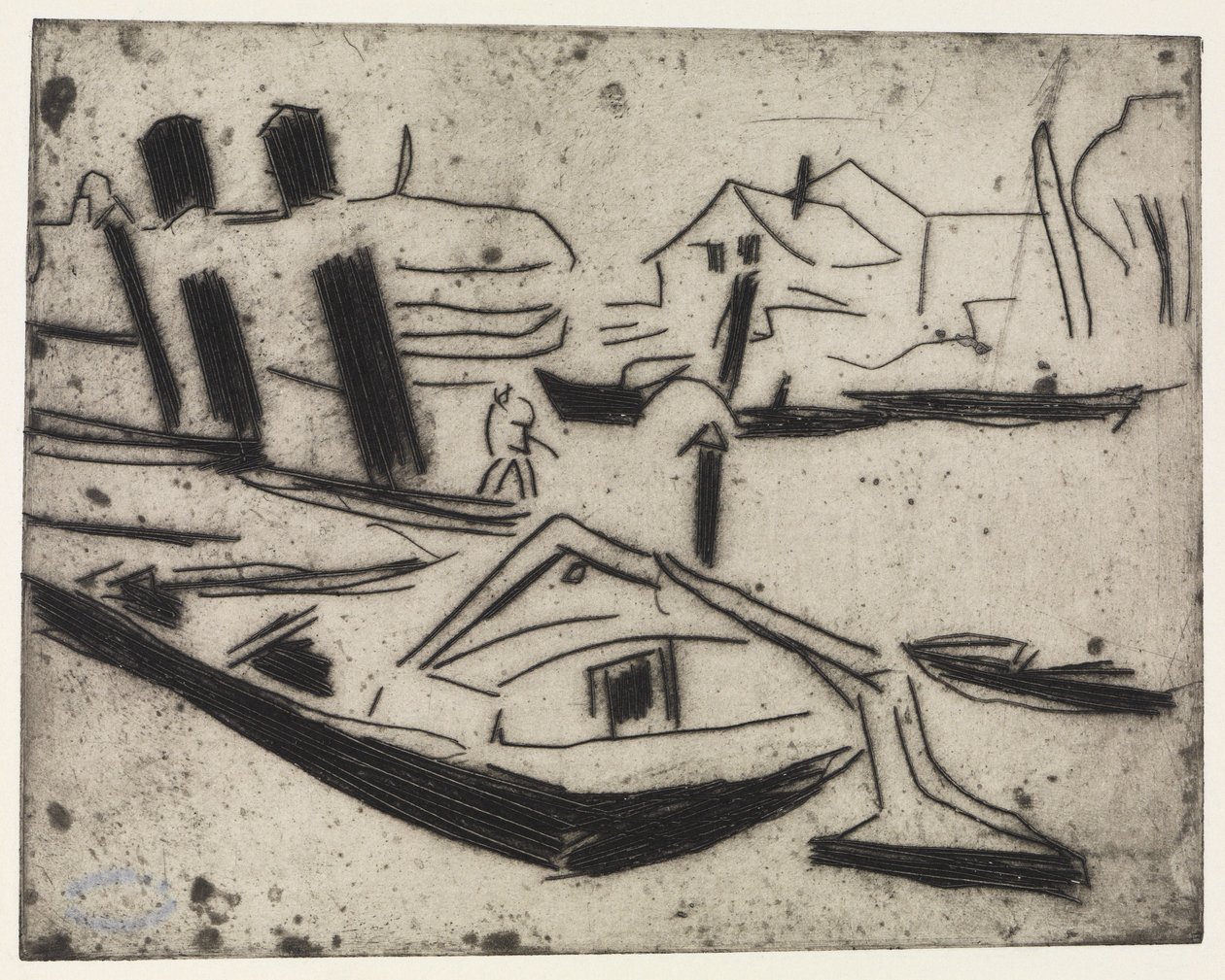 Elbe Barge with Chain Tug by Ernst Ludwig Kirchner
