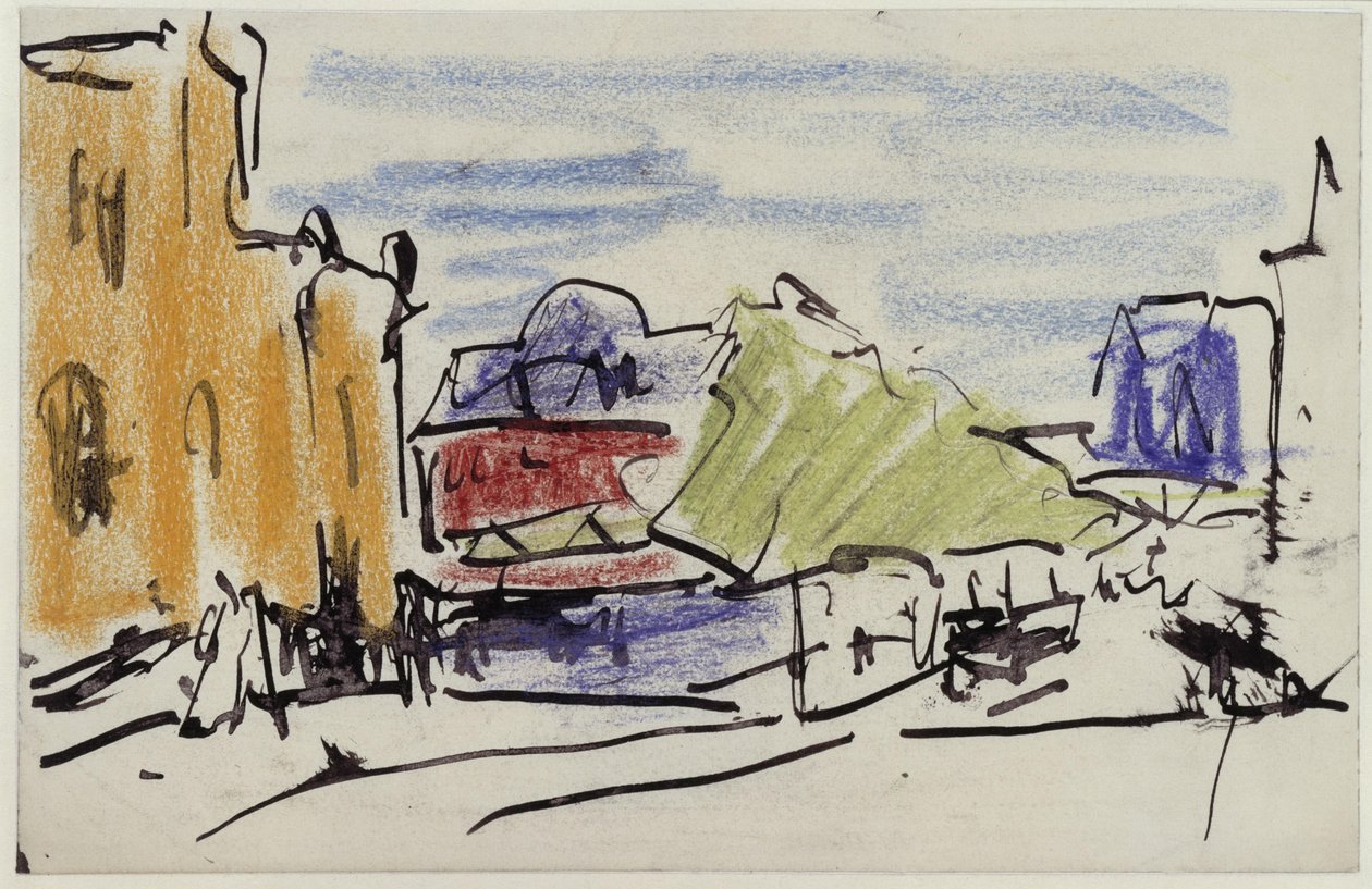 River Landscape with Houses and Footbridge by Ernst Ludwig Kirchner