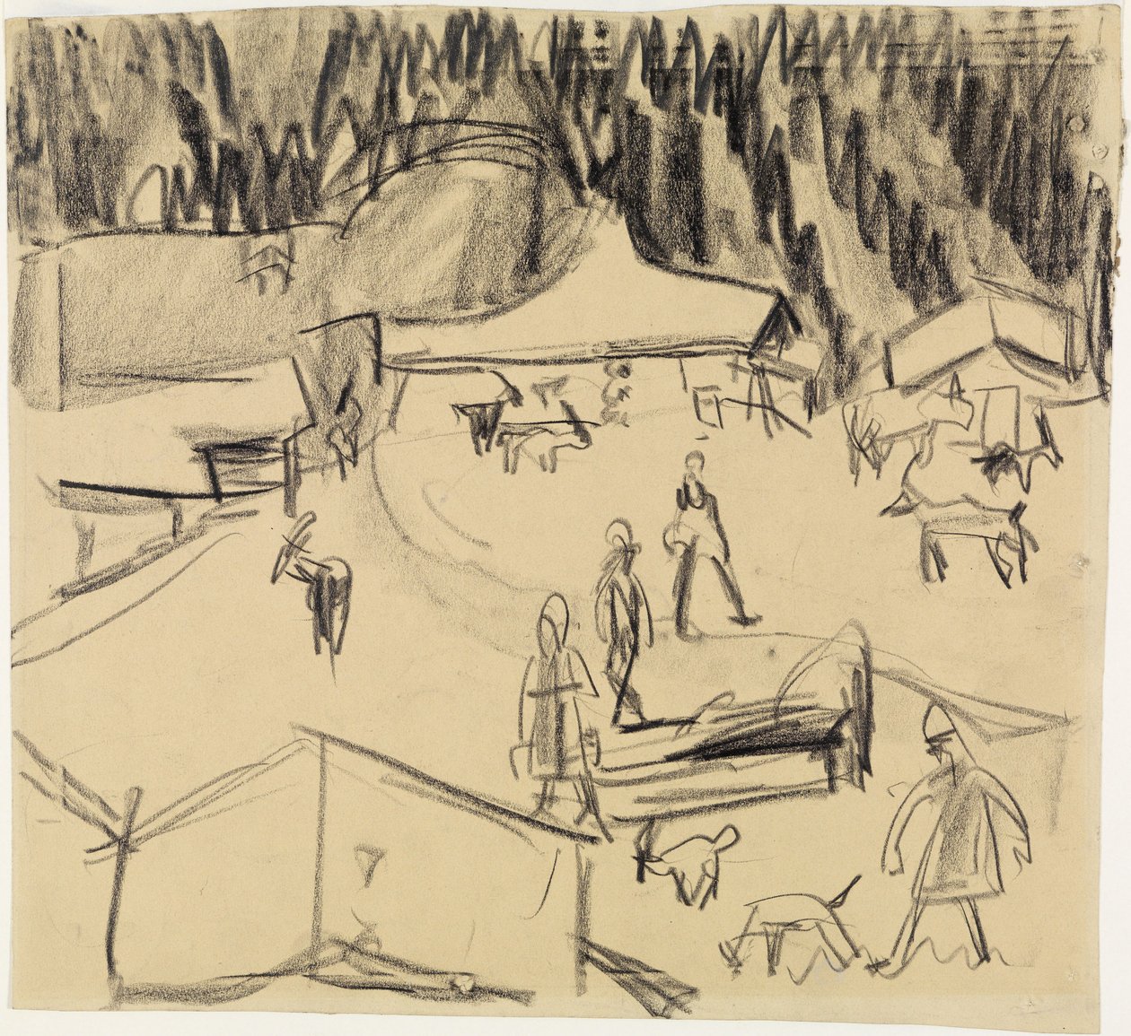 Mountain Village (Staffelalp) with Shepherds and Goats by Ernst Ludwig Kirchner