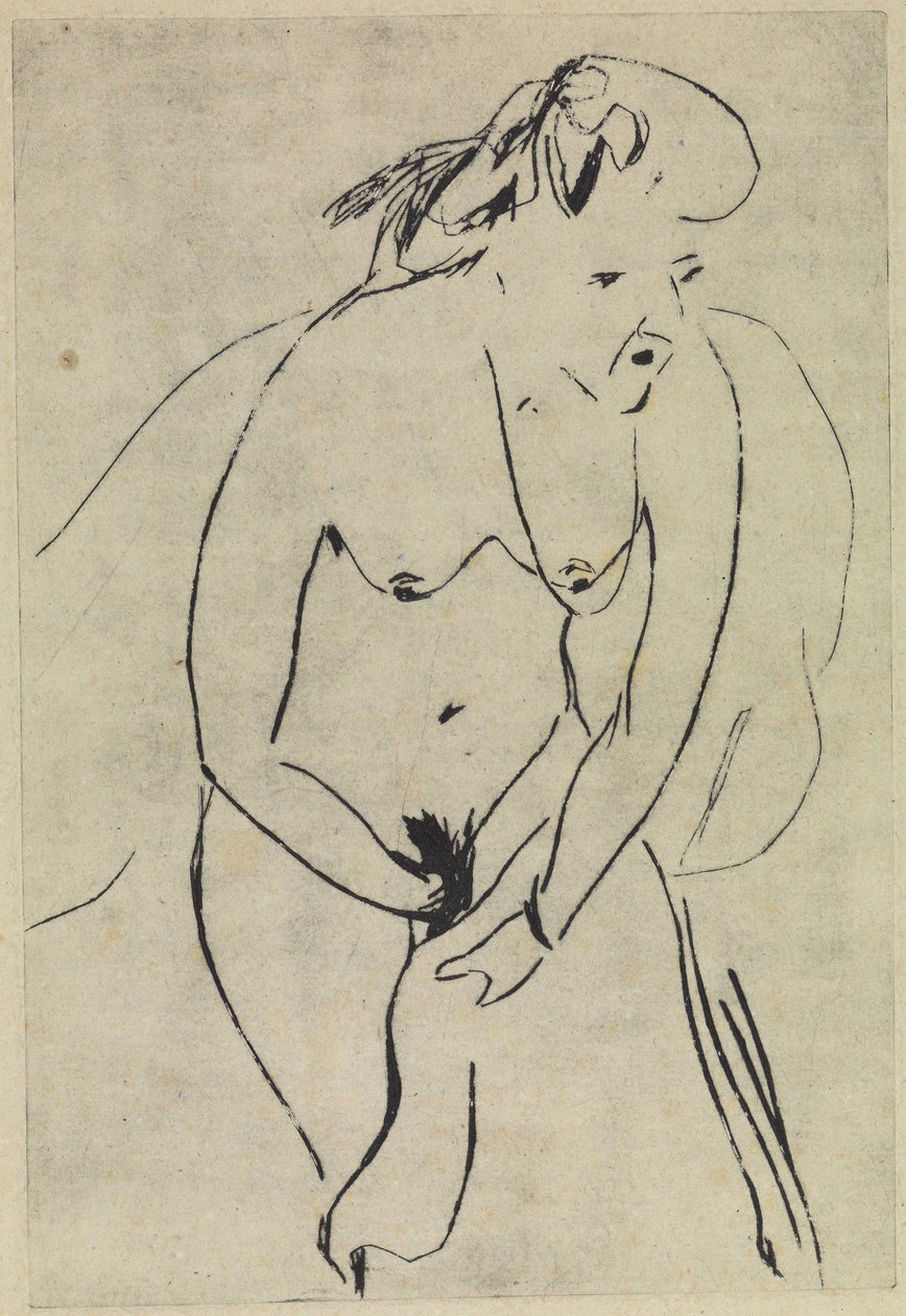 Bather Drying with Towel and Necklace by Ernst Ludwig Kirchner