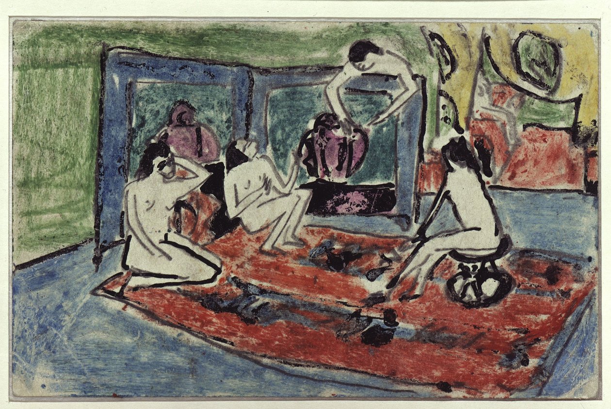 Four Nudes in the Studio (Postcard to Maschka Mueller) by Ernst Ludwig Kirchner