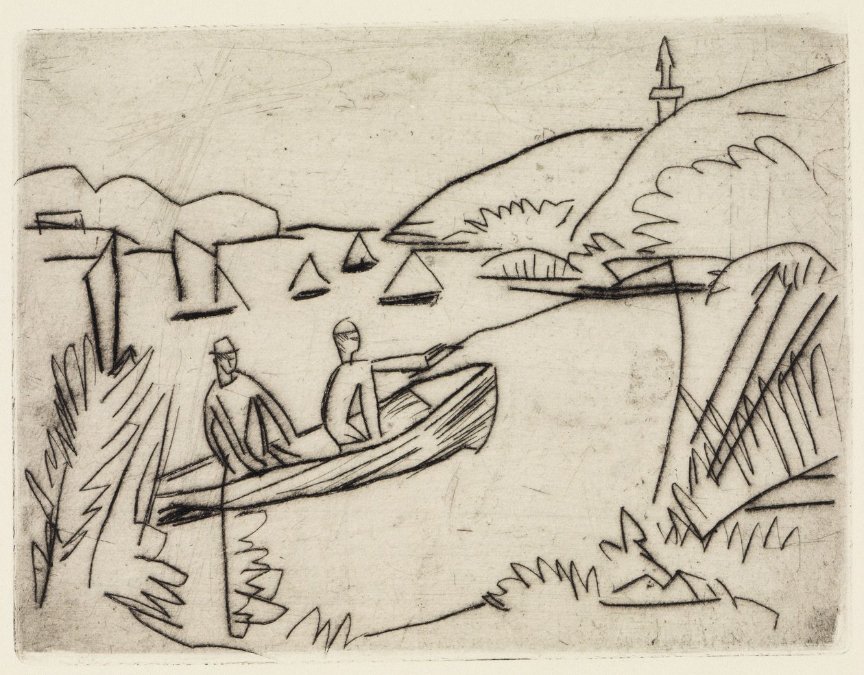 Two Bathers at the Moritzburg Ponds/Angler in a Boat on the Müggelsee by Ernst Ludwig Kirchner