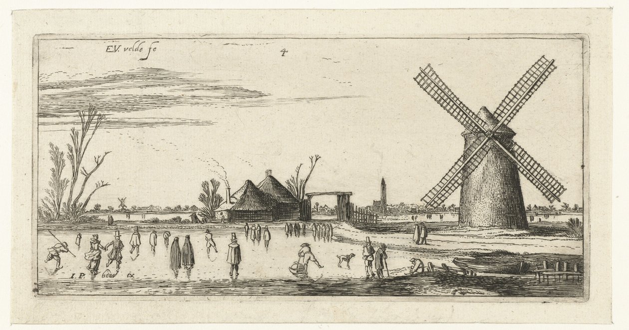 Skaters on the Ice near a Mill in the Vicinity of Penningsveer by Esaias van de Velde