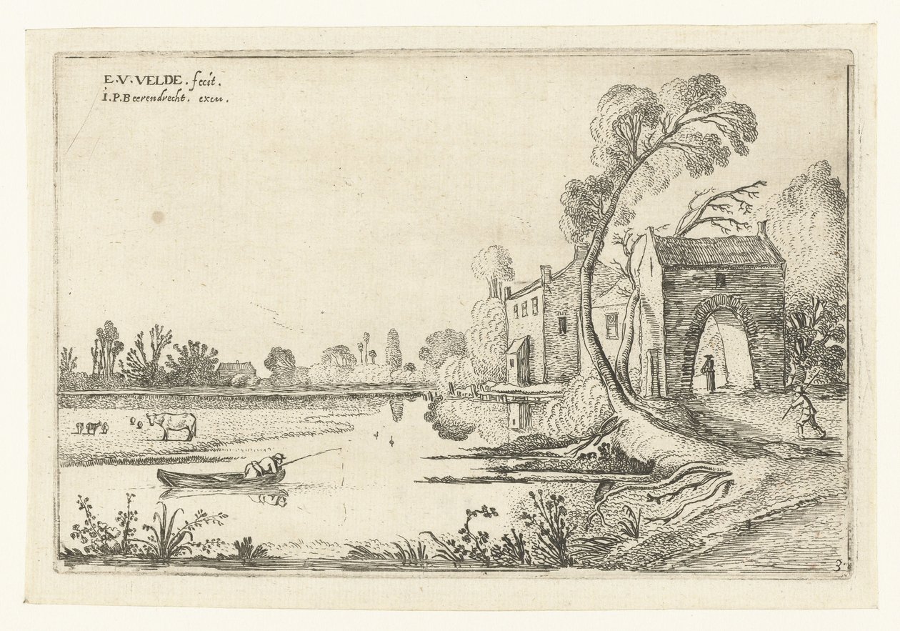 Landscape with a River and Gatehouse (Lying Landscapes series) by Esaias van de Velde