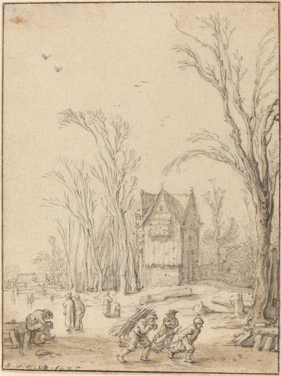 Villagers Skating on a Frozen Pond by Esaias van de Velde