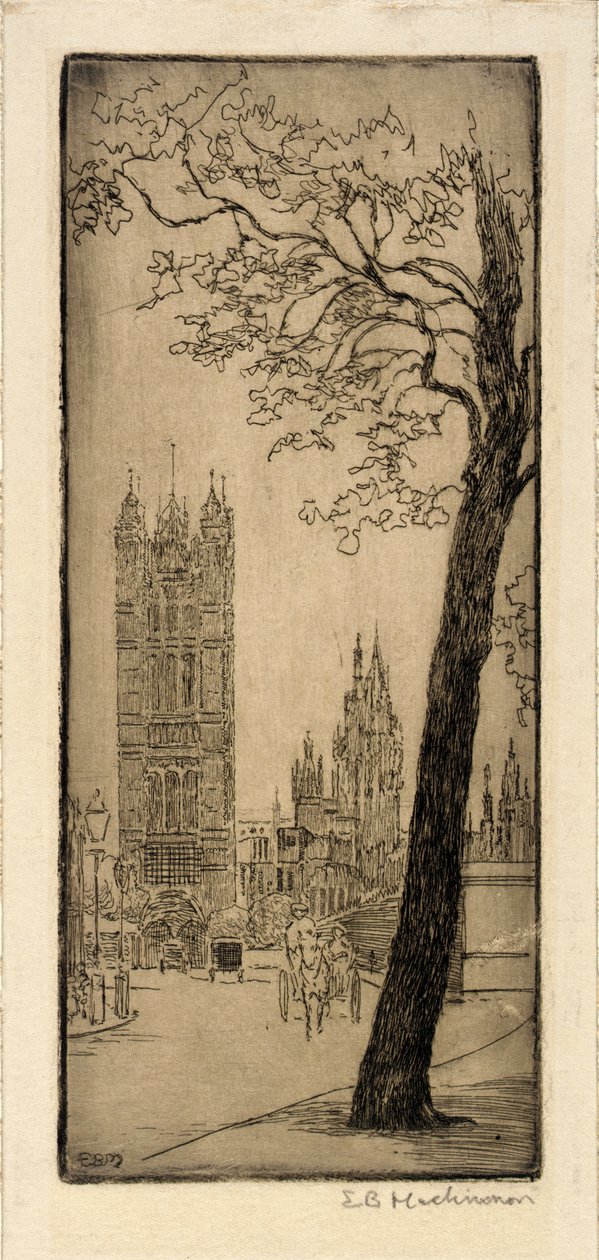 London Scene with Church by Esther Blaikie MacKinnon