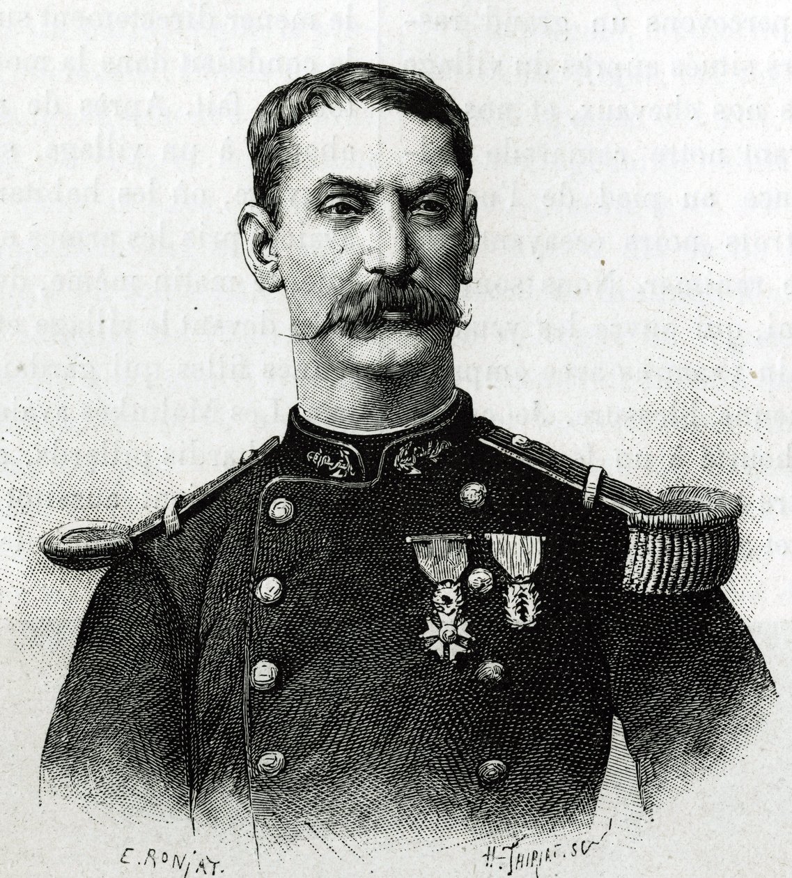 Portrait of Commander Joseph Gallieni during the expedition in Africa (1879-1882) (engraving by E. Ronjat after a photograph, to illustrate the story 