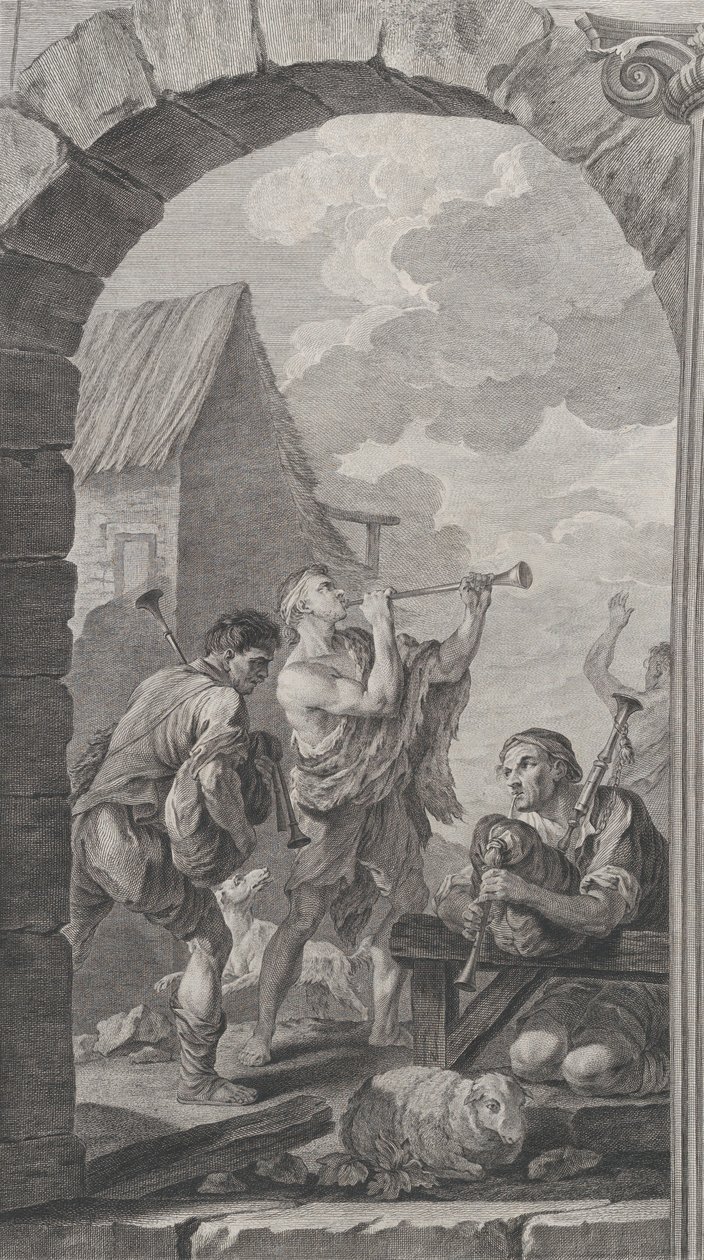 The Chapel of the Enfants-Trouvés in Paris: Groupe des bergers: joueurs de trompes et de m... by Etienne Fessard