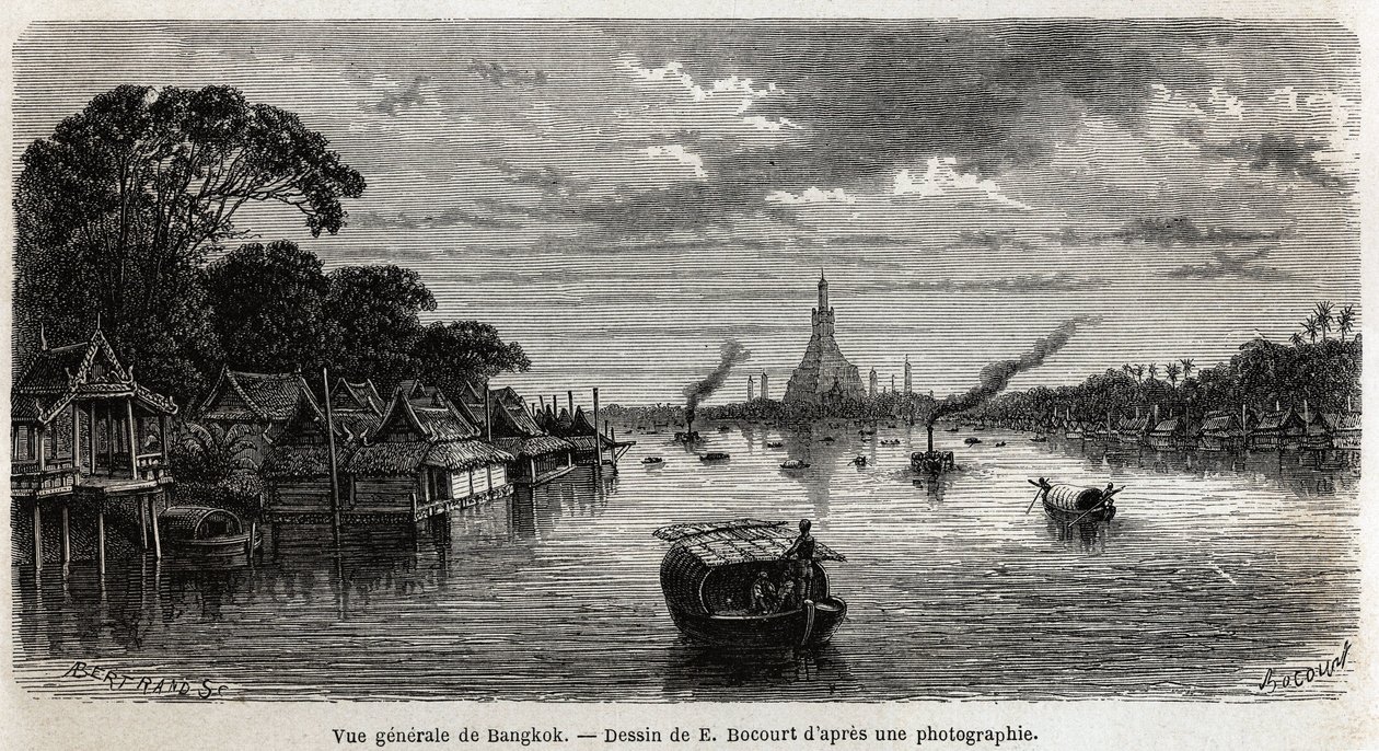 General view of Bangkok (drawing by E.Bocour, to illustrate Henri Mouhot