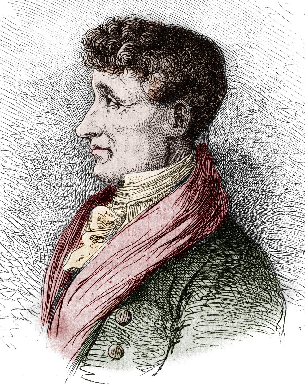 Portrait of Joseph Joubert, French Writer. Engraving by Bocour in 
