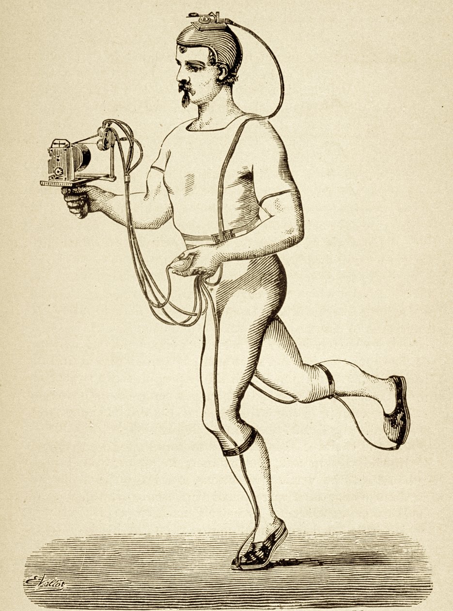 Runner Provided with the Apparatus Intended to Register His Different Paces, from the Popular Science Monthly, Published 1875 by Etienne Jules Marey
