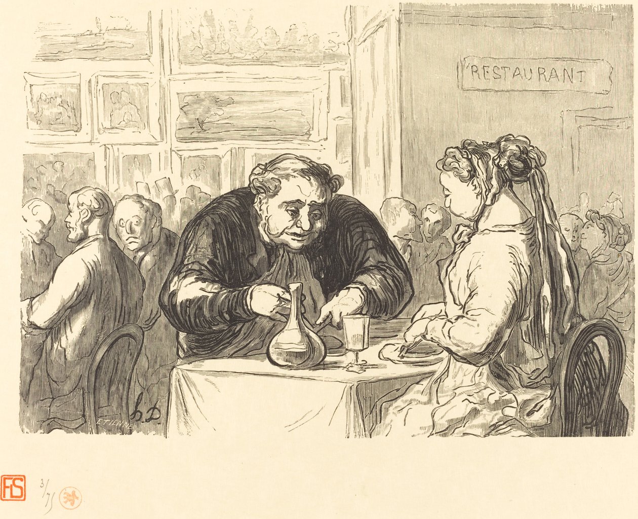 At the Buffet of the Fine Arts Exhibition by Etienne after Honoré Daumier