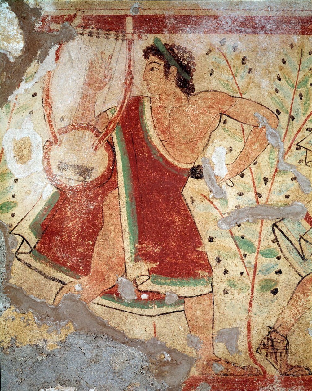 A lyre player (Fresco, 520 BC) by Etruscan