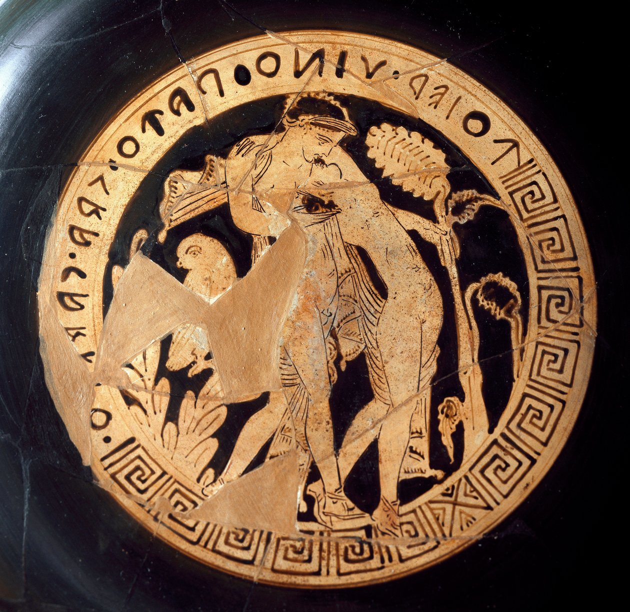 Detail of a kylix representing Dionysus and Ariadne. From Falerii Veteres (Civita Castellana) 6th century BC. Rome, Museo Nazionale di Villa Giulia by Etruscan