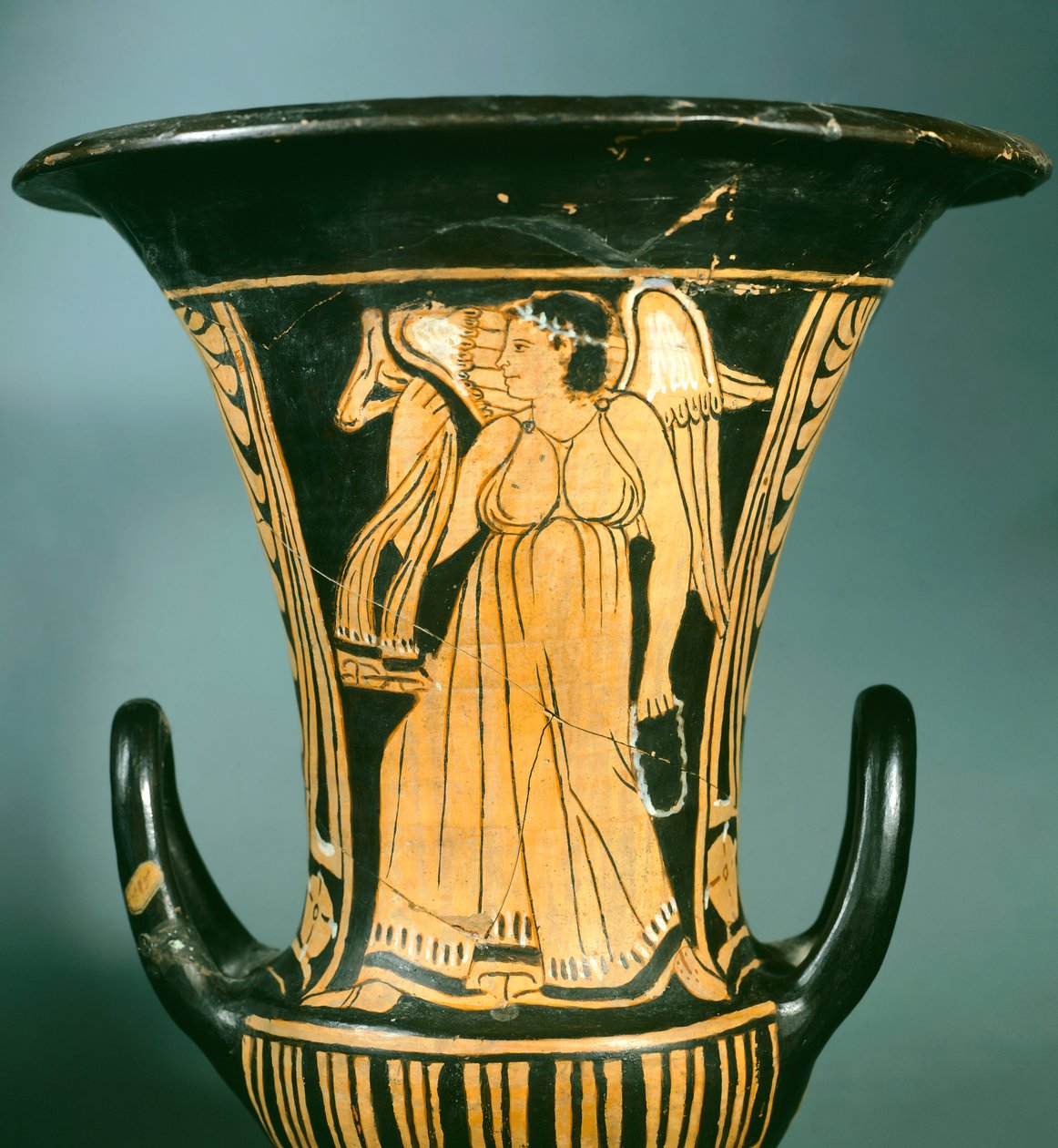 Calyx-krater (large vase) by the Berkeley Painter depicting a winged spirit. Etruscan Civilisation, 4th Century BC. by Etruscan