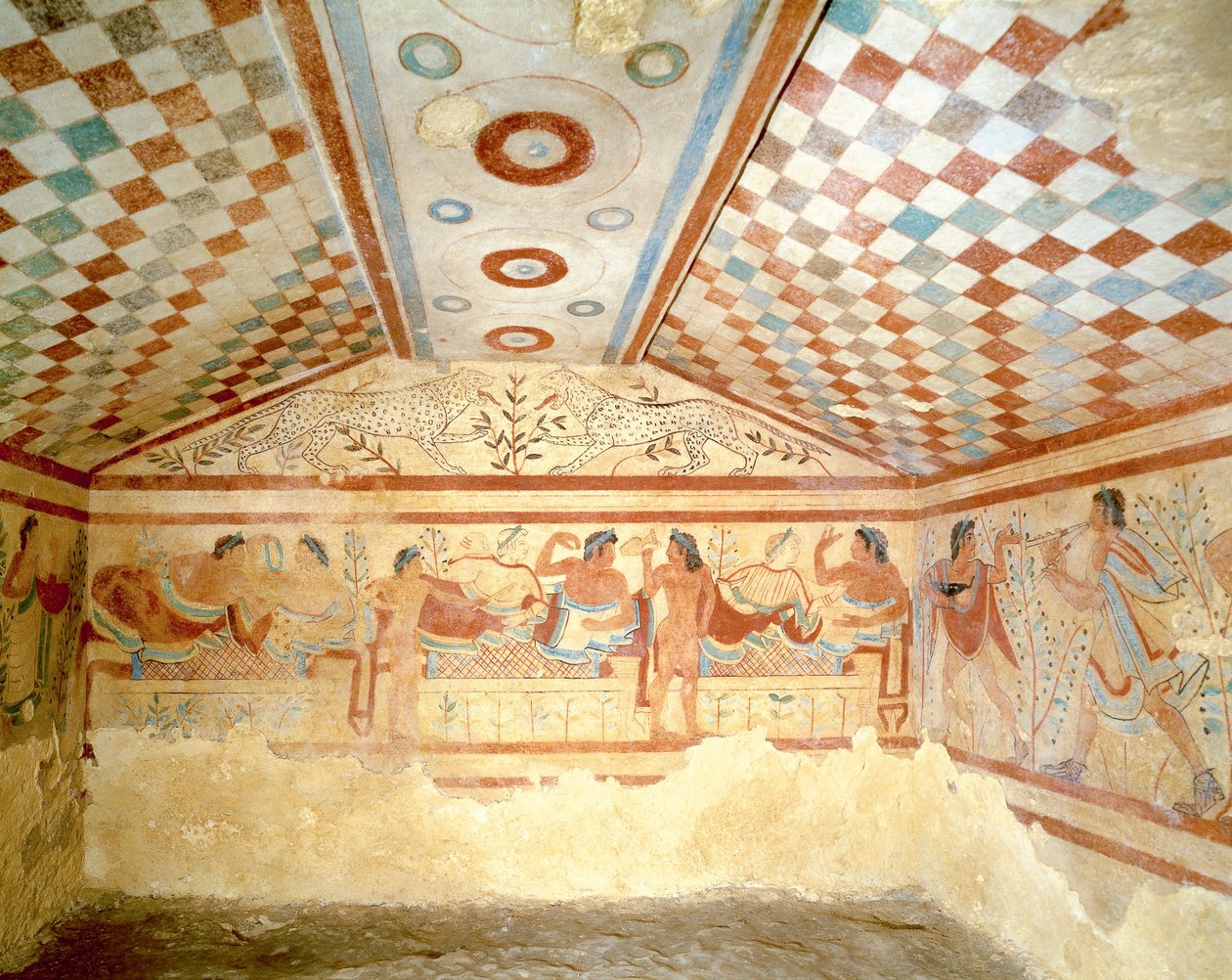 Etruscan Tomb of Leopards, fresco showing banquet scene, Tarquinia. 5th century BC, Italy by Etruscan