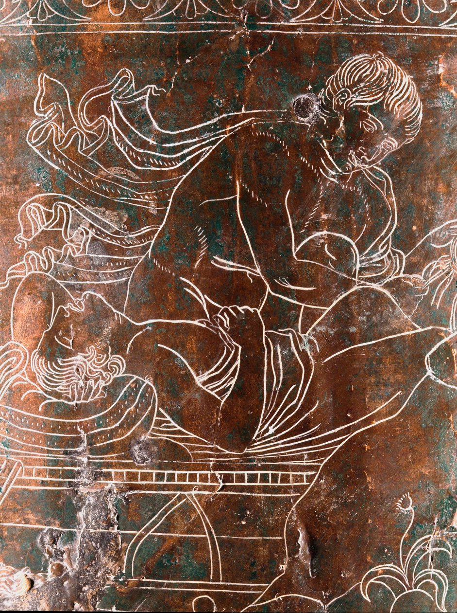 Etruscan Art: Detail of the Bronze Ficoroni Cistus Representing the Legend of the Argonauts: The Ship of Argos. 340 BC. Museo Nazionale di Villa Giulia, Rome by Etruscan