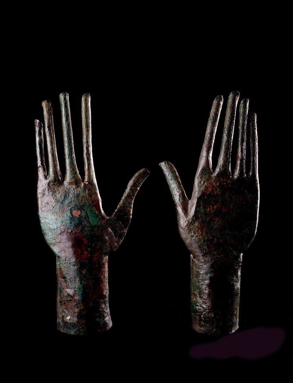 Etruscan art: two hands - Bronze statuettes - 680-670 BC Dim H 23.5 cm From the tomb of the Carro di bronzo, Vulci by Etruscan