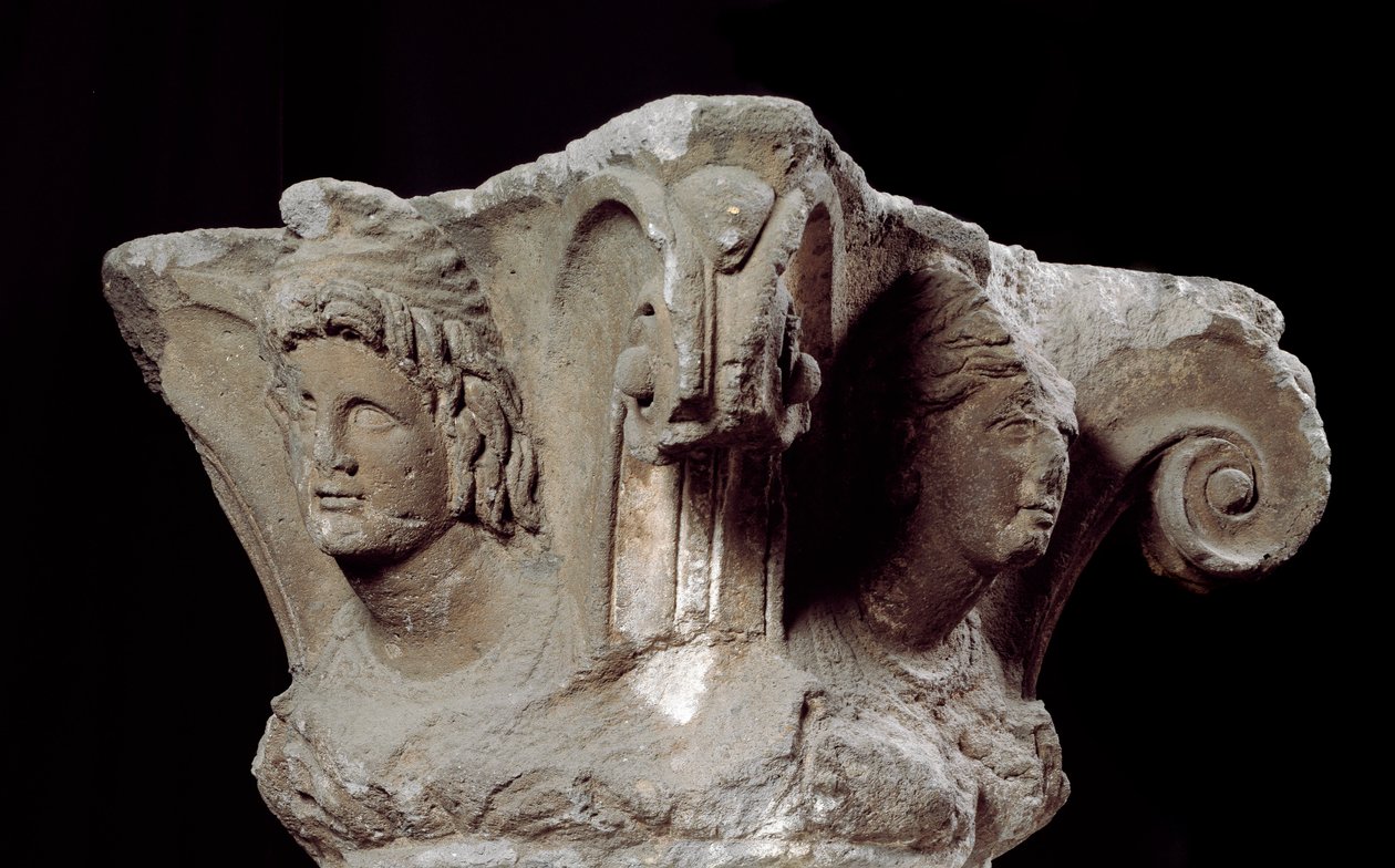 Etruscan civilization: decorated column capitals from the tomb Campanari a Vulci, Italy. End 4th, beginning 3rd century BC. Florence, Museo Archeologico by Etruscan