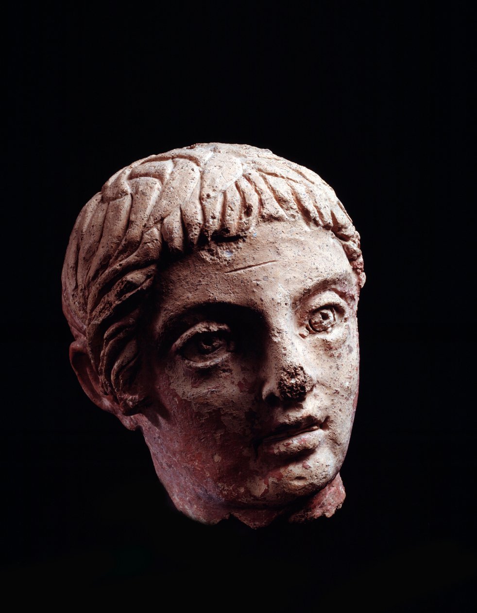Etruscan Civilization: Head of a Young Man from the Temple of Belvedere, in Orvieto - 5th-4th Century BC Diam 13 cm by Etruscan