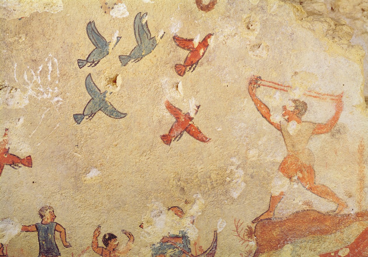 Hunter of birds, from the Tomb of Hunting and Fishing, c.520-10 BC by Etruscan