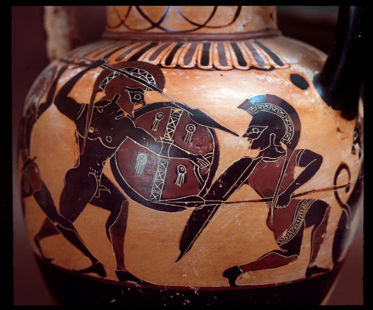 Terracotta amphora with representation of a duel between two soldiers, 520-500 BC by Etruscan