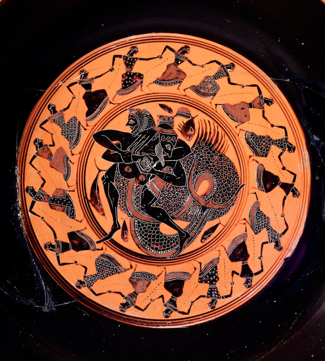 Terracotta Kylix Depicting Hercules Fighting with Triton, Surrounded by Seventeen Dancing Nereids, 6th Century BC by Etruscan