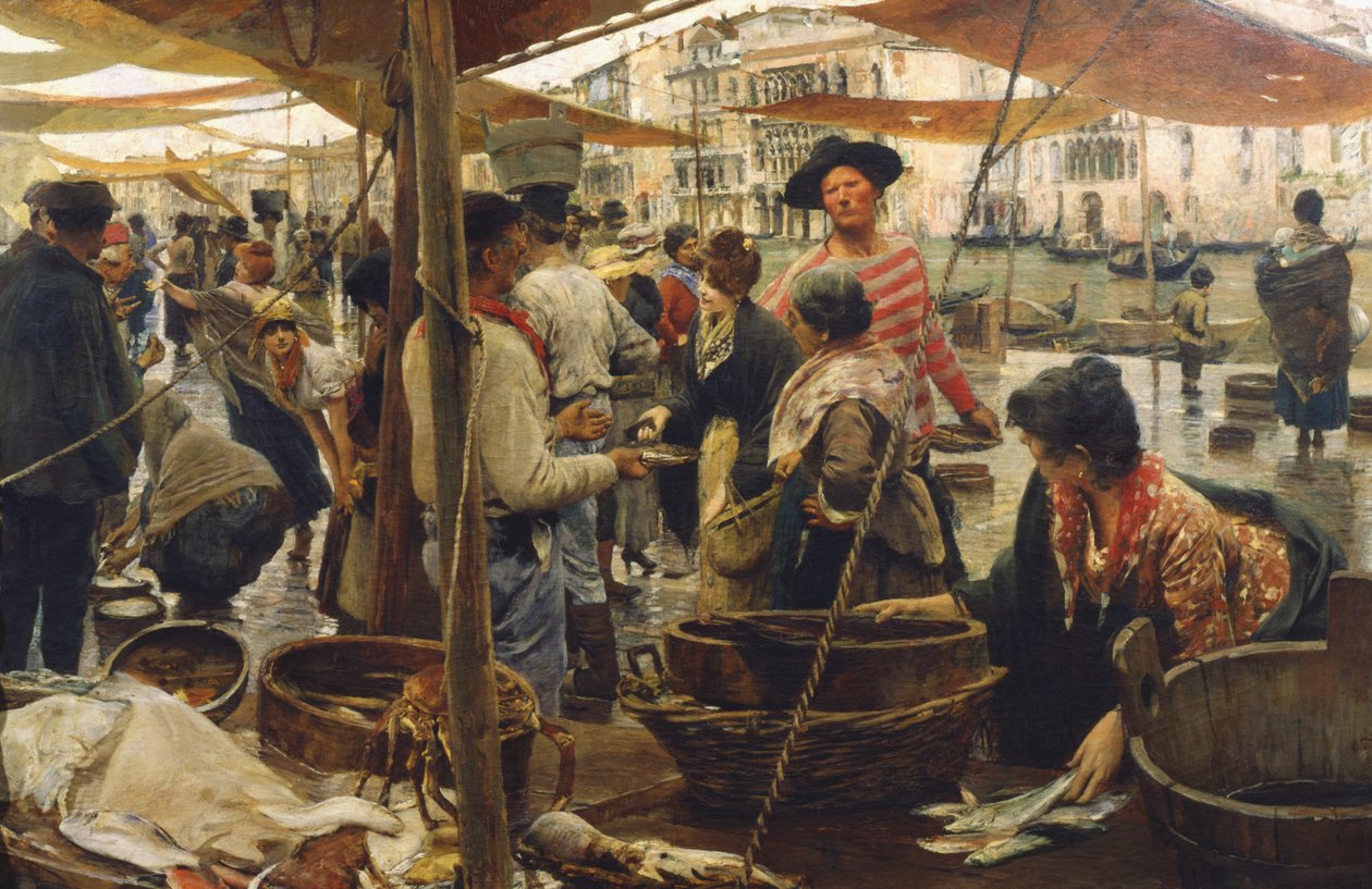 Old Fish Market in Venice by Ettore Tito: Fine art print