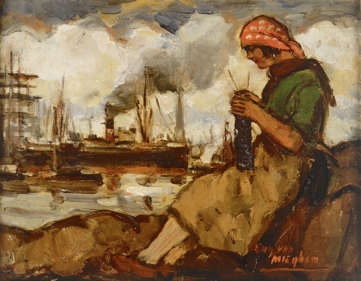 Harbour Girl Knitting by Eugeen van Mieghem