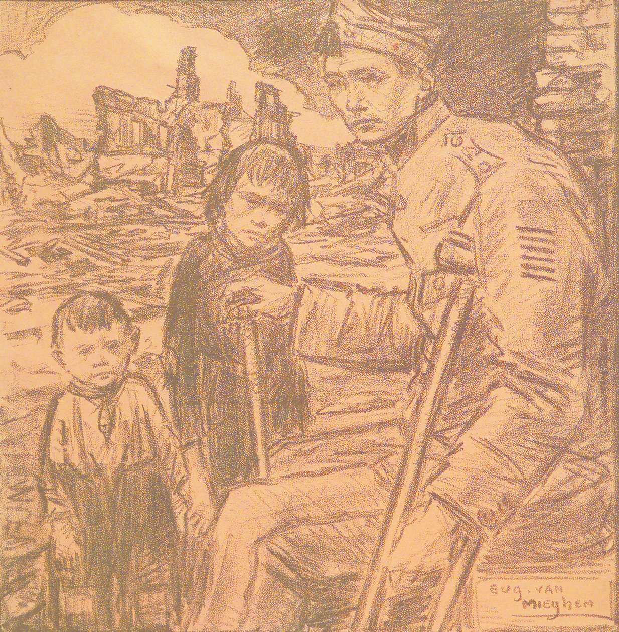 Mutilated Soldier with Children by Eugeen van Mieghem
