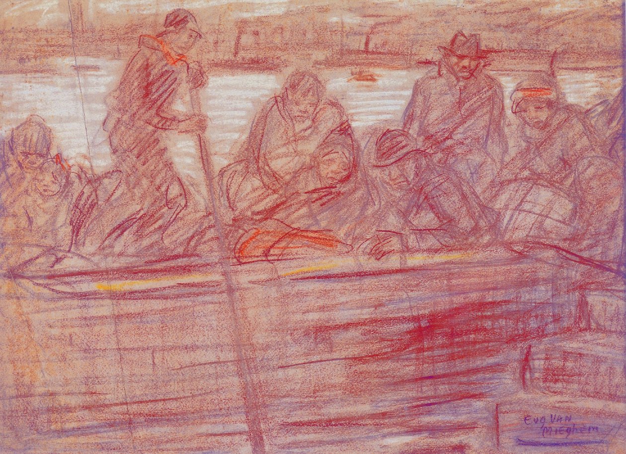 Refugees (with Mother Van Mieghem) on the Ferry Boat by Eugeen van Mieghem