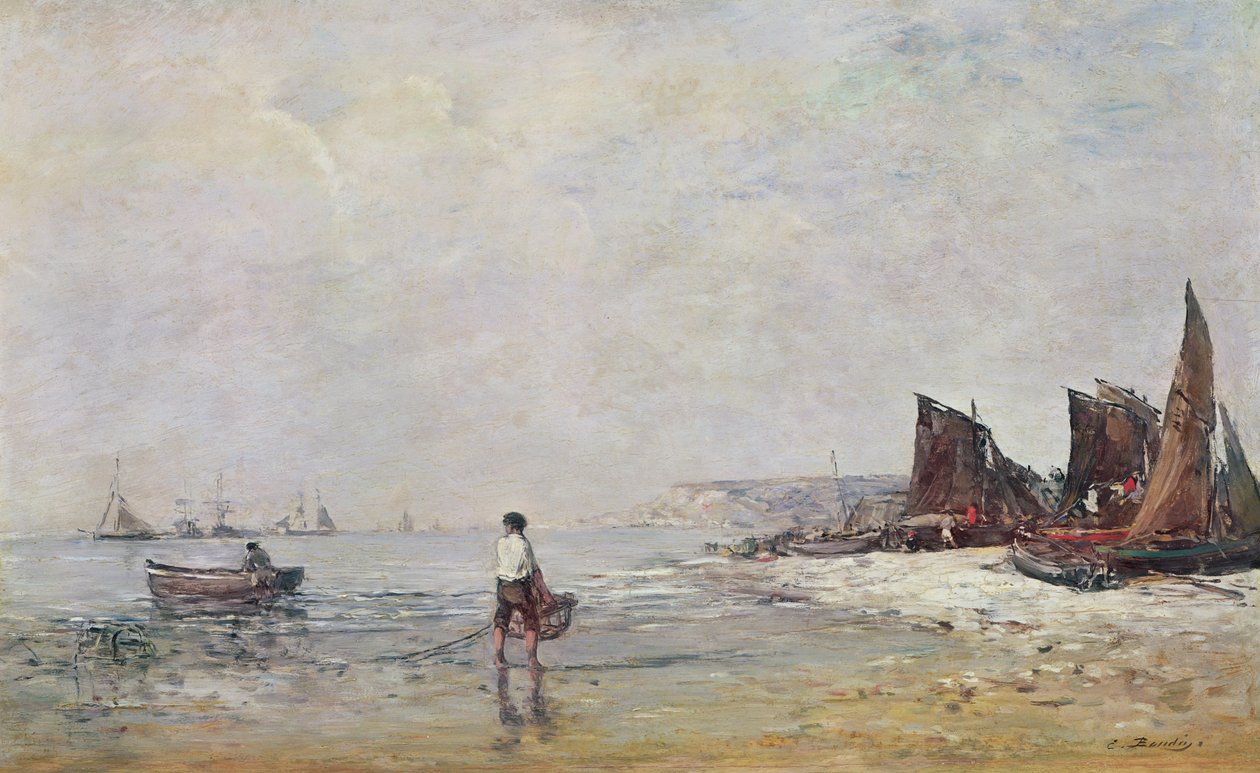 Fisherman in Villerville, Low Tide by Eugene Louis Boudin