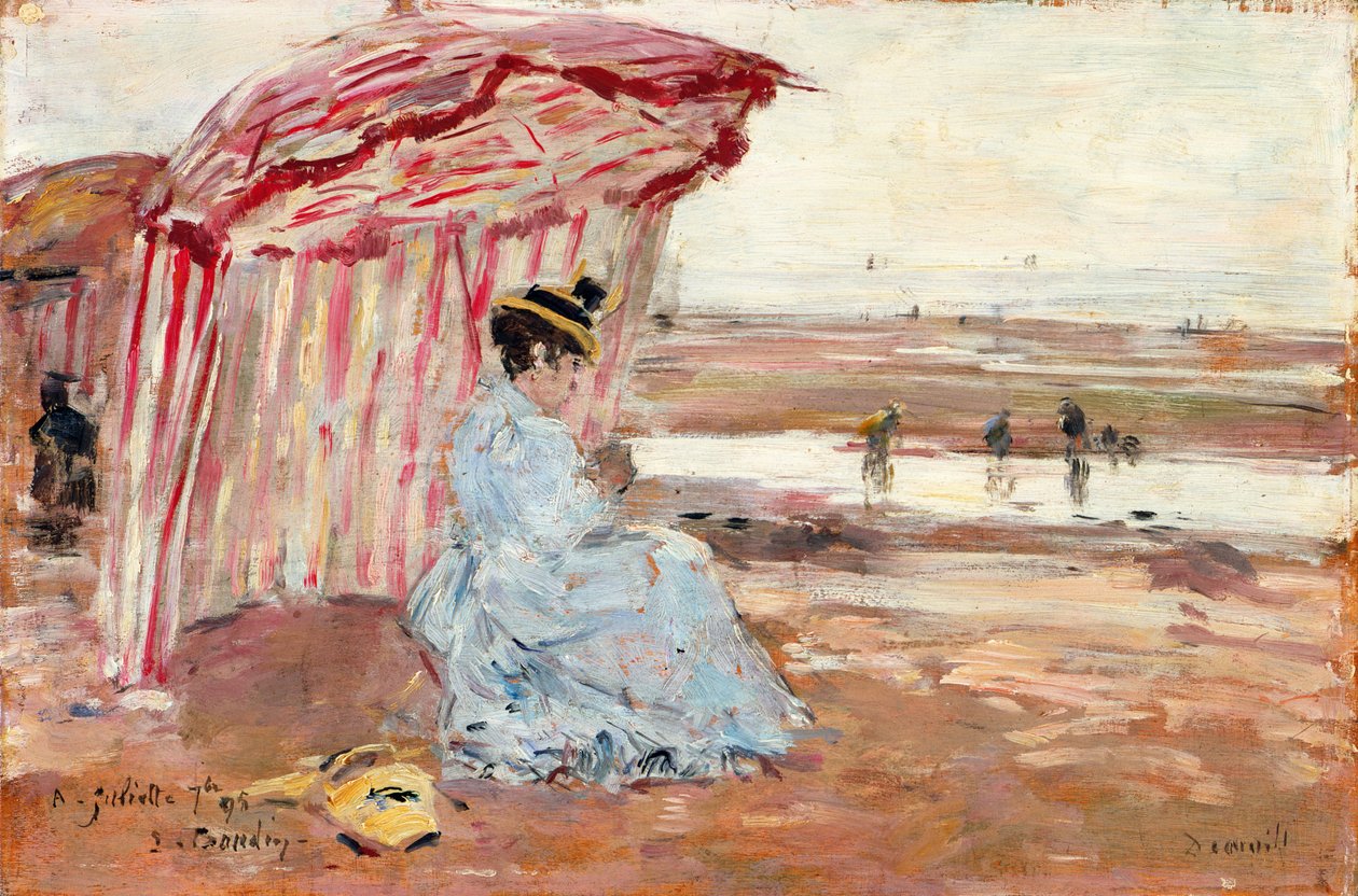 Woman Under Beach Umbrella by Eugene Louis Boudin