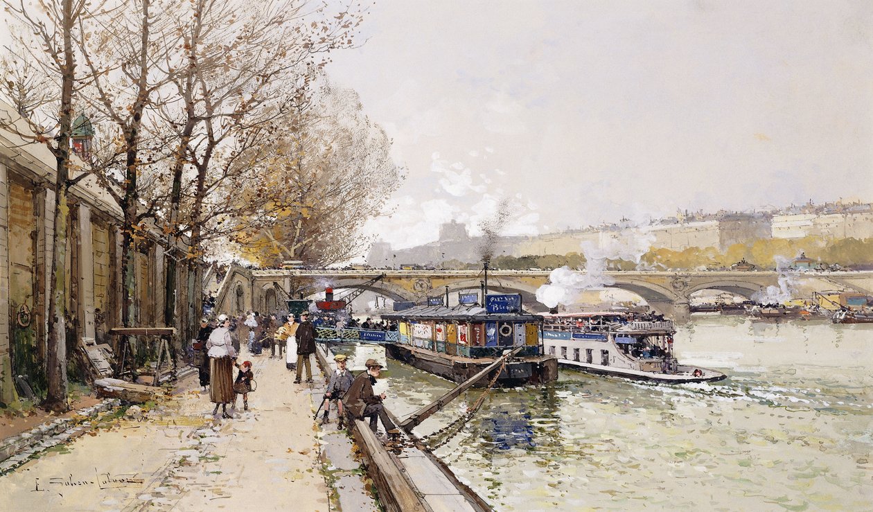 Barges on the Seine by Eugene Galien Laloue