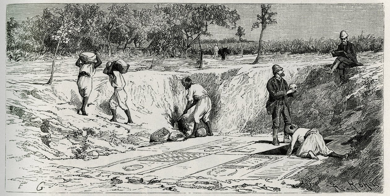 Excavations at the Christian Cemetery of Lamta, with Both Mission Charges. Engraving by Eug. Girardet, to Illustrate the Story 