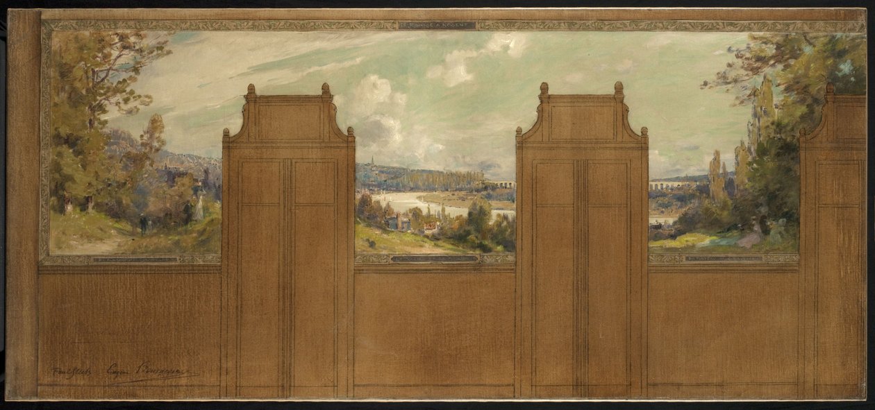 Sketch for the Town Hall of Bagneux (?): Landscape from Joinville to Nogent, circa 1907 by Eugene Bourgeois
