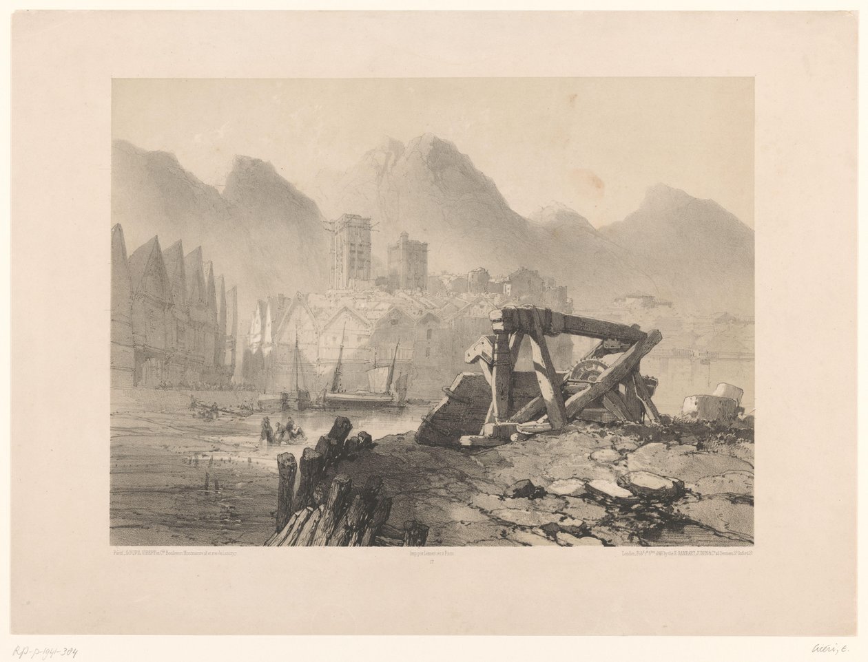 Cityscape with Harbor and Mountains by Eugene Ciceri
