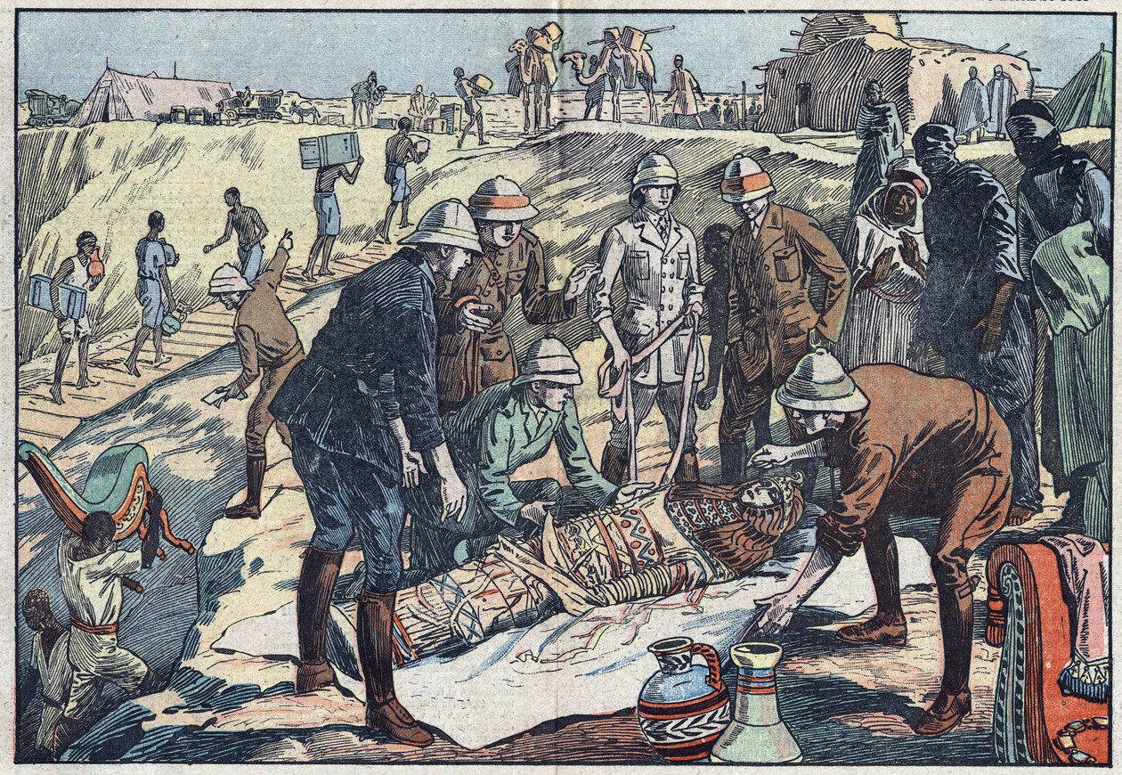 An English mission, commissioned by Earl Byron de Prorok (1896-1954), an archeologist, discovered the tomb of Tin-Hahan in the Hoggar. Illustration of Damblans. In 