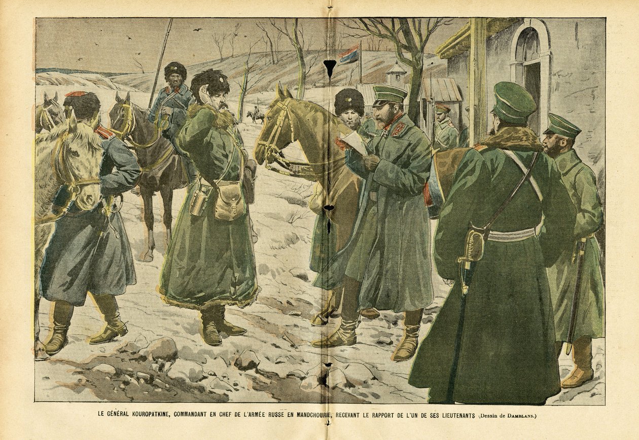 Illustration of Eugene Damblans (1865-1945) in Le Pelerin, 05/03/05 - General Kuropatkin, Commander-in-Chief of the Russian Army in Manchuria, Receiving the Report of One of His Lieutenants by Eugene Damblans